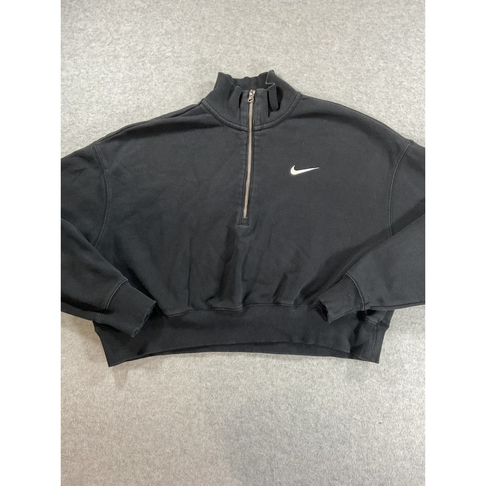 Nike Sportswear Essential Womens Fleece 1/4-Zip Crop Top Black Medium 2117